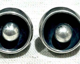 Vintage Modernist Shadowbox Ball And Dome Screw Back Earrings Signed FSS Mexico
