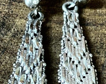 Vintage 925 Sterling Silver Italian Riccio Chevron Link Dangle Earrings 5.51 G