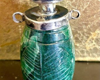 Vintage Collectible Green Jade Perfume Bottle Sterling Silver Amethyst Stone Cap