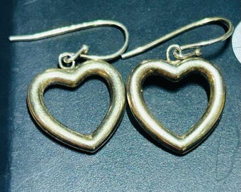Vintage Sterling Silver Gold Vermeil Dangle Heart Earrings Signed MOM JORDAN