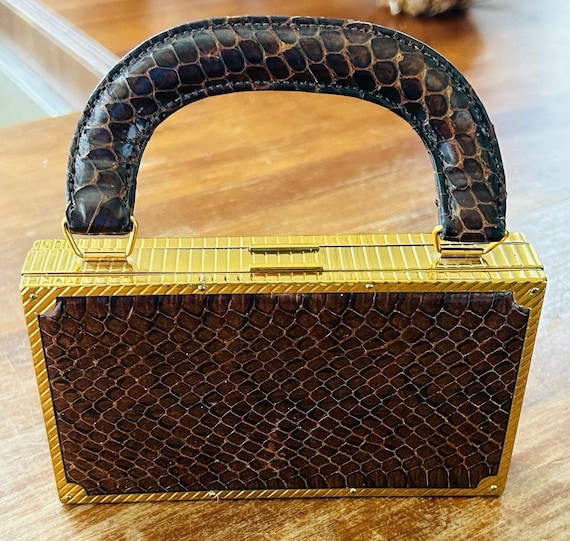 Vintage 1950s Evans Case Company Brown Reptile Print … - Gem