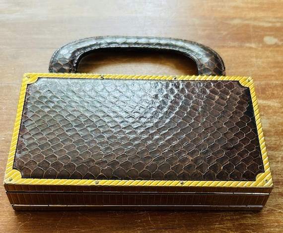 Vintage 1950s Evans Case Company Brown Reptile Print … - Gem