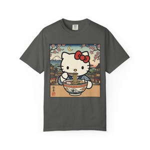 Hello Kitty Ramen Bowl T-Shirt | Japanese Ukiyo-e Style Tee | T-Shirt Comfort Colors Retro Meme Shirt Embarrassing Shirts Funny Graphic Tees image 5