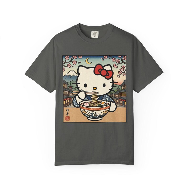 Hello Kitty Ramen Bowl T-Shirt | Japanese Ukiyo-e Style Tee | T-Shirt Comfort Colors Retro Meme Shirt Embarrassing Shirts Funny Graphic Tees image 5