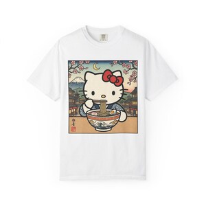Hello Kitty Ramen Bowl T-Shirt | Japanese Ukiyo-e Style Tee | T-Shirt Comfort Colors Retro Meme Shirt Embarrassing Shirts Funny Graphic Tees image 3