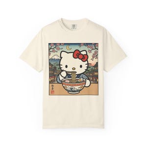 Hello Kitty Ramen Bowl T-Shirt | Japanese Ukiyo-e Style Tee | T-Shirt Comfort Colors Retro Meme Shirt Embarrassing Shirts Funny Graphic Tees image 4