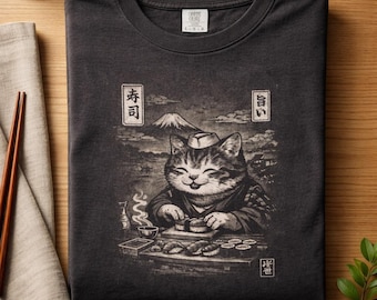 Vintage sushichef-kat-T-shirt | Japanse Cat Cook-illustratie