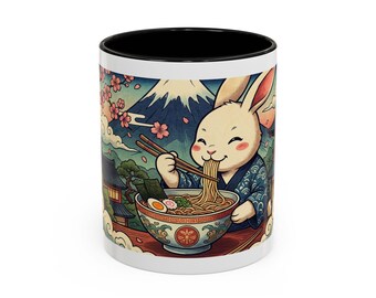 Ramen Bunny Mug | Japanese Ukiyo-e Style Ceramic Coffee Cup
