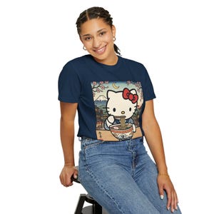 Hello Kitty Ramen Bowl T-Shirt | Japanese Ukiyo-e Style Tee | T-Shirt Comfort Colors Retro Meme Shirt Embarrassing Shirts Funny Graphic Tees image 1