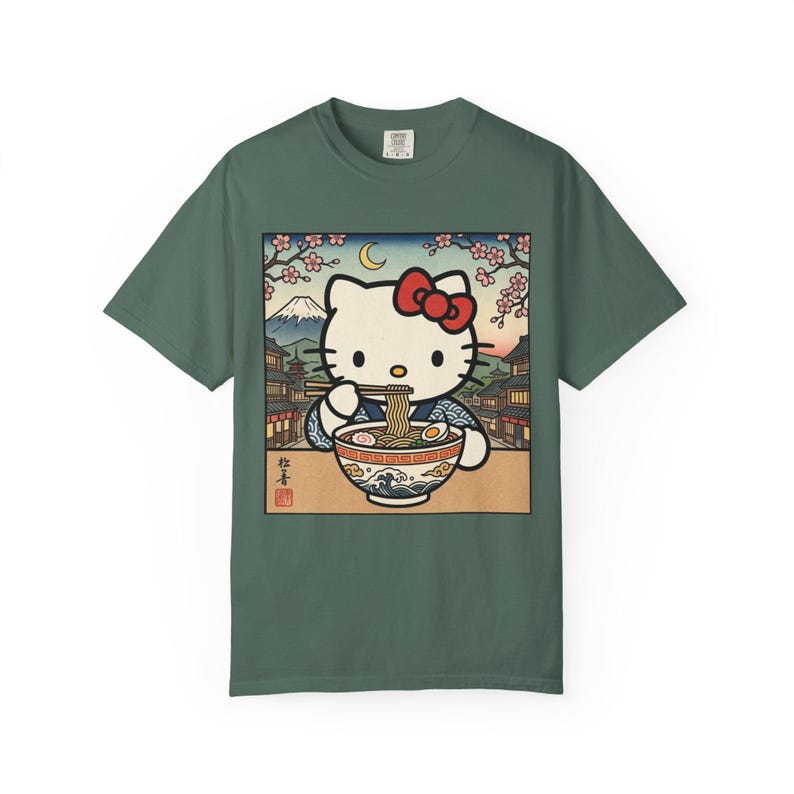 Hello Kitty Ramen Bowl T-Shirt | Japanese Ukiyo-e Style Tee | T-Shirt Comfort Colors Retro Meme Shirt Embarrassing Shirts Funny Graphic Tees image 8