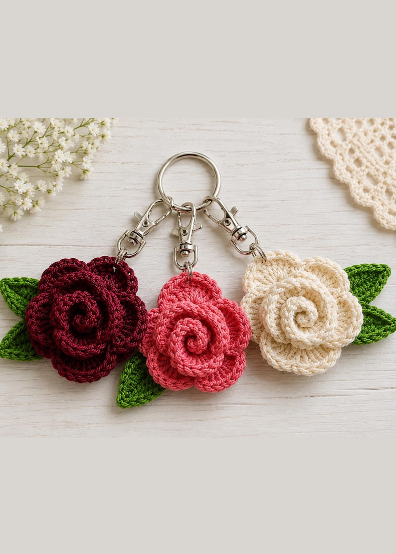 Modèle de porte-clés rose au crochet (pour les débutants) (Modèle PDF) image 3