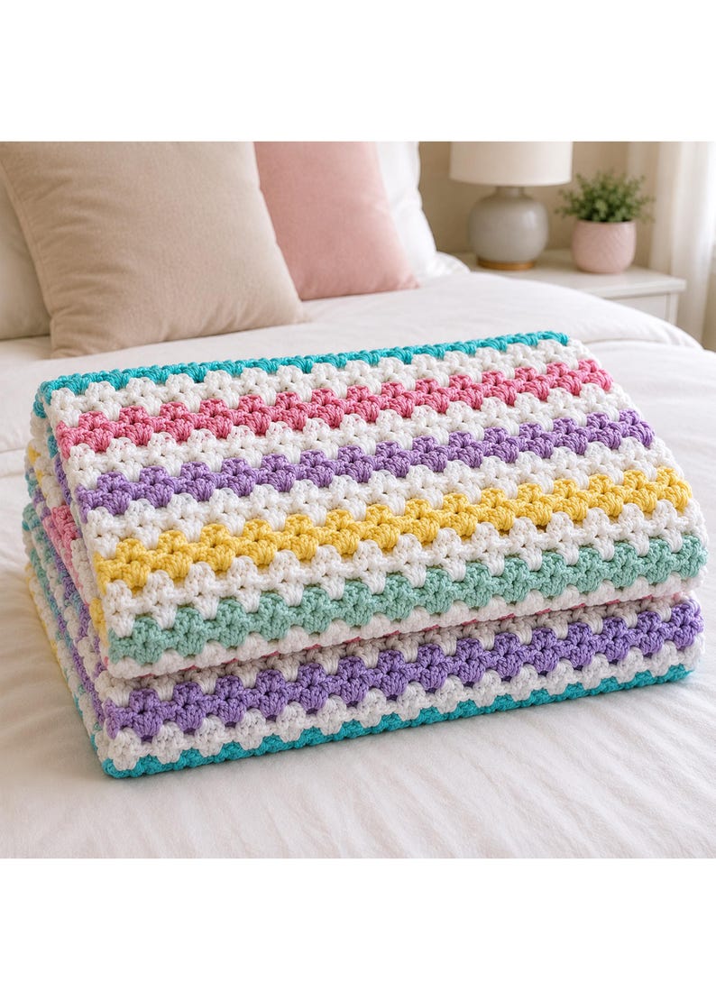 Beginner Granny Stripe Baby Blanket Pattern | Easy Crochet Blanket PDF image 16