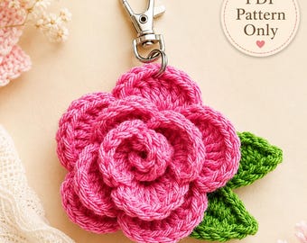 Crochet Rose Keychain Pattern (Beginner Friendly) (PDF Pattern)