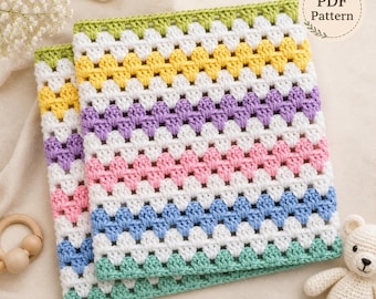 Beginner Granny Stripe Baby Blanket Pattern | Easy Crochet Blanket PDF