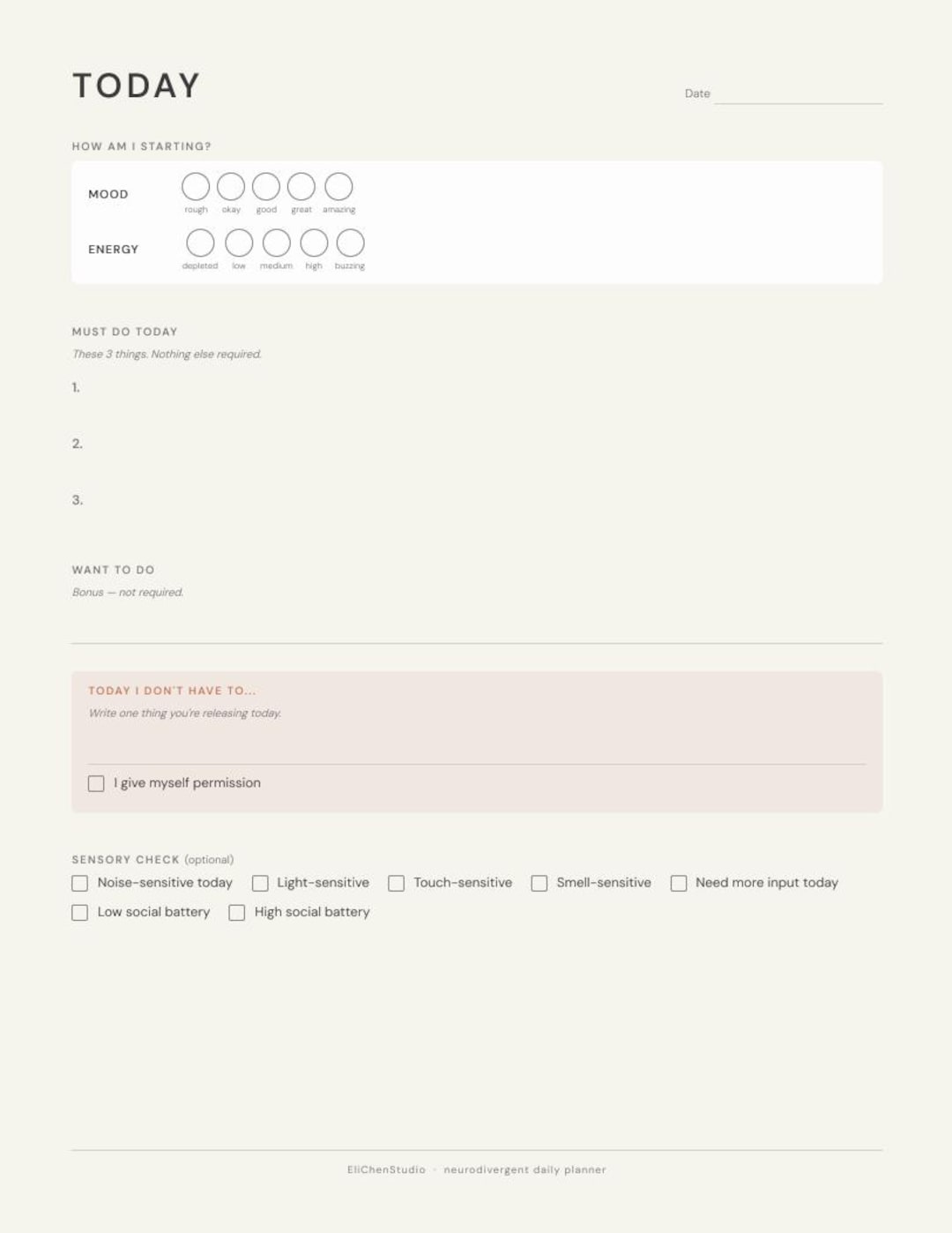 Neurodivergent Daily Planner Printable | ADHD Autism Planner - Etsy