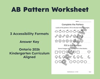 AB Pattern Worksheet | Kindergarten | Ontario Curriculum | High‑Contrast & Dyslexia‑Friendly (PDF)(K-P-004)