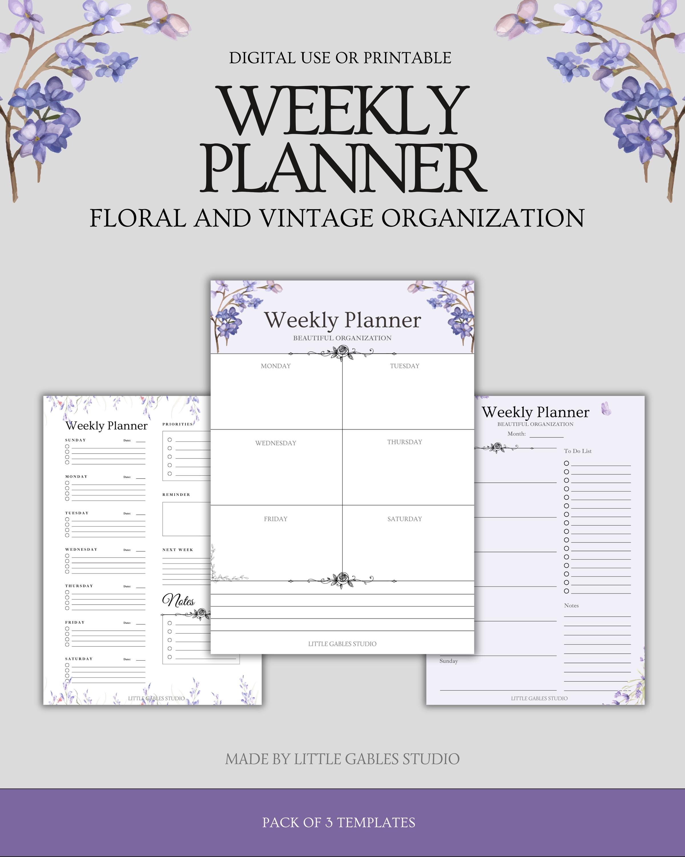 Floral Weekly Planner Printable Bundle |aesthetic Planner | Digital Use ...
