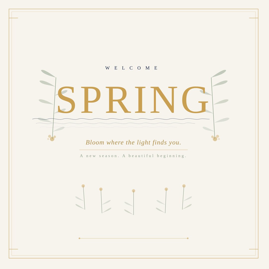 Spring Wall Art Print, Welcome Spring Printable, Botanical Gold Wall ...
