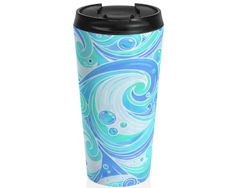 Ocean Wave Swirl roestvrijstalen reismok | Blauw aqua-golfpatroon