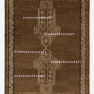 Oushak Teppich 200x300 Braun Handgeknüpfter Wollteppich Handgeknüpfter Wollteppich Handgeknüpfter Traditioneller Teppich Geometrisches Muster Moderner Bauernteppich