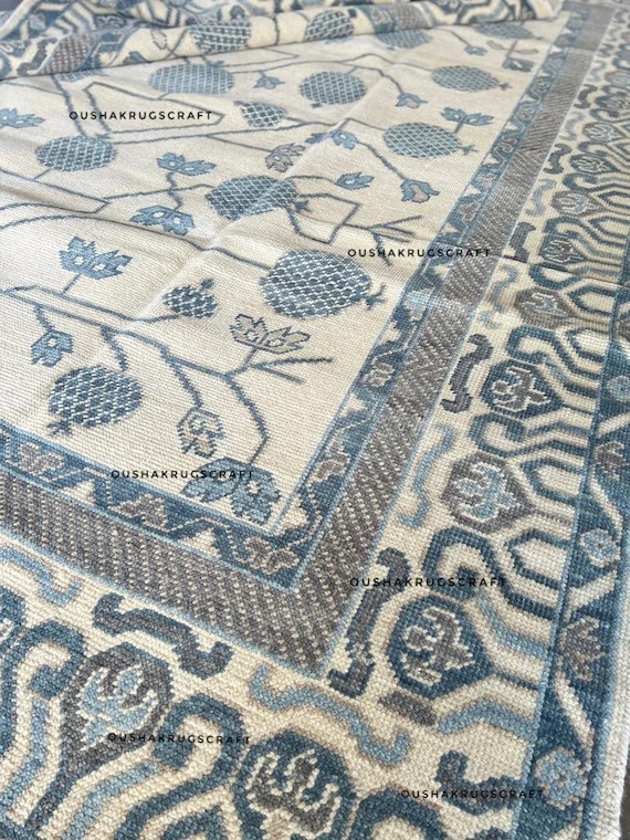 Luxury Blue Oushak Rug Hand Knotted Wool Rug 8x10/9x12/10x14 Handmade Turkish Wool Area Carpet Traditional Botanical Rug for Living Room om