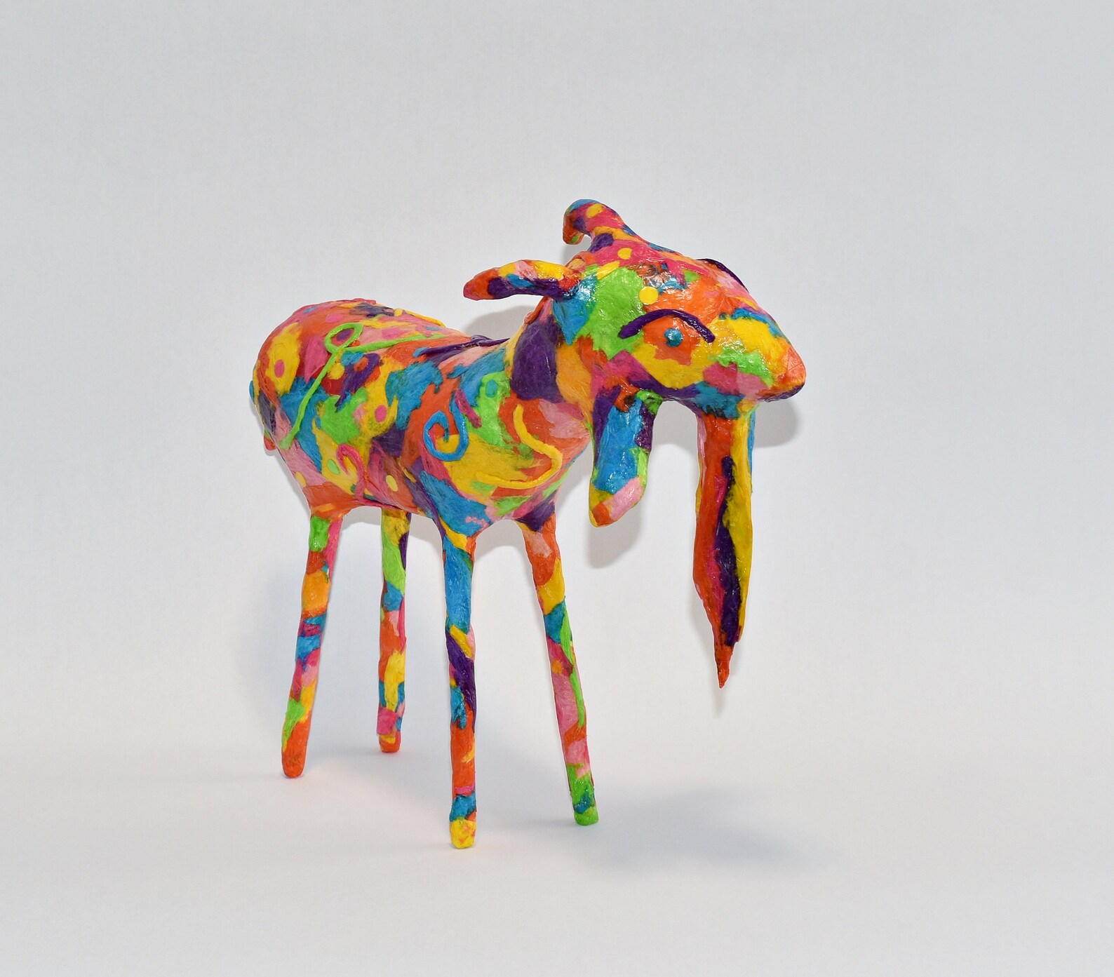 Paper Mache Abstract Psychedelic Goat Sculpture Art Home Decor Etsy
