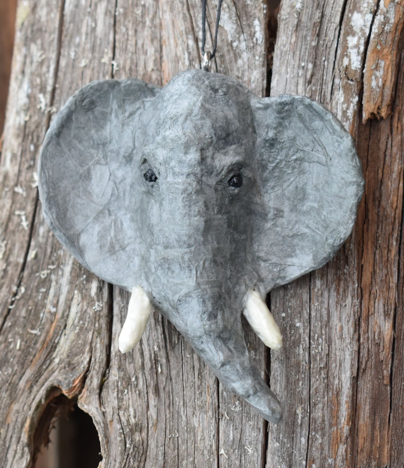 Paper Mache Elephant Head Necklace Pendant Etsy