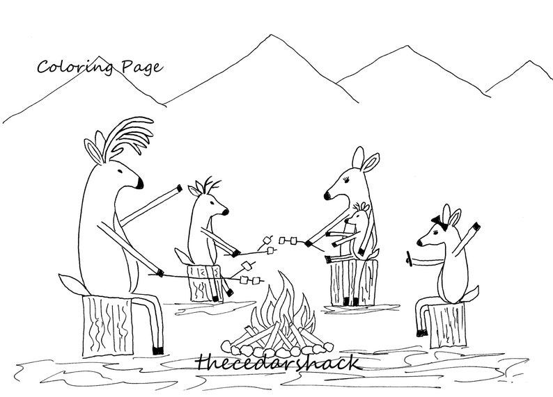 Digital Download Hand Drawn Coloring Page Deer Family | Etsy