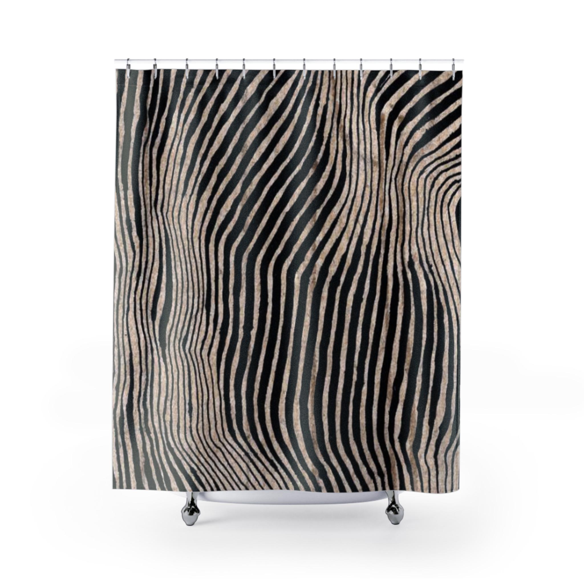 Black and Beige Shower Curtain, Abstract Topography Bathroom Decor,…
