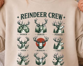 Reindeer Crew Sweatshirt, Christmas Reindeer Hoodie, Winter Vacation Gift, Reindeer Lover Sweater,Xmas Holiday Hoodie, Christmas Deer Hoodie