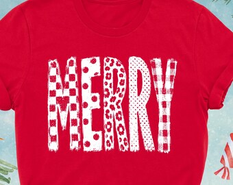 Merry Christmas Shirt, Gift For Christmas,  New Year Shirt, Womens Holiday Tshirt, Merry Polka Dot Tee, Christmas Season Shirt, Xmas Tee
