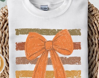 Striped Fall Bow Sweatshirt, Coquette Fall Ribbon Hoodie, Thanksgiving Bow Gift, Cute Pumpkin Bow Sweater, Cozy Fall Season Hoodie