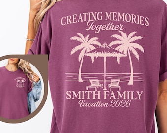 Camisetas personalizadas Comfort Colors® para vacaciones familiares, regalo para viaje de playa de verano, camisetas familiares para vacaciones en la playa, camiseta de estilo de vida tropical, camiseta con el nombre de la familia.
