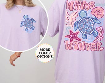 Comfort Colors® Waves And Wonder Summer Shirt, Turtle Ocean Life Gift, Summer Vacation Tshirt, Preppy Beach Trip Tee, Coastal Lover Tshirt