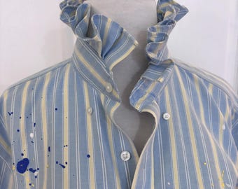 Painted Ruffled Collar Button Down Shirt