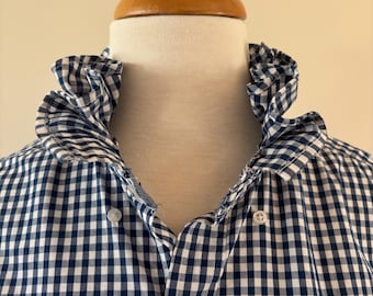 Annapolis | Ruffle Collar Plaid Button Down Shirt | Statement Blouse for Women | Preppy Women's Shirt