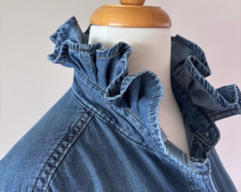 Chambray Ruffled Collar Button Down Shirt