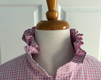 Block Island Plaid Button Ruffle Collar Button Down Shirt