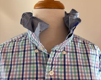 Bar Harbor Plaid Button Down Shirt | Ruffle Collar Statement Blouse
