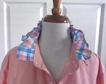 Peach Ruffled Collar Women's Button Down Shirt