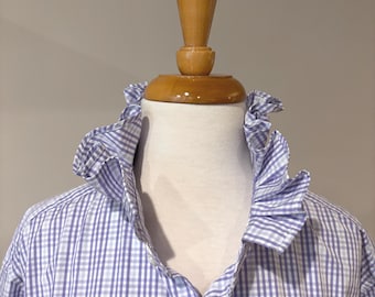 Plaid Ruffled Collar Women's Button Down Shirt