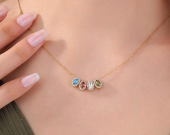 Oval Birthstone Necklace, Personalized Gift, Family Jewelry For Mothers