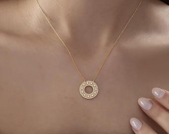 Circle Pendant Necklace, Pave Zircon Necklace, Dainty Gift