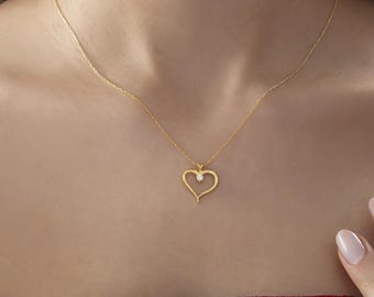Heart Necklace, Diamond Pendant, Gift for Her, Birthday Gift