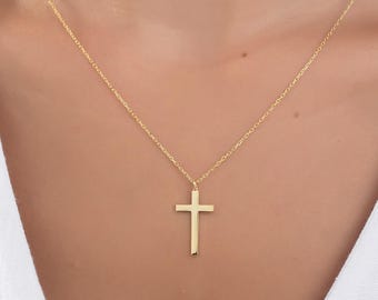 Minimal Cross Necklace, Dainty Gold Silver Cross Pendant, Religious Jewelry