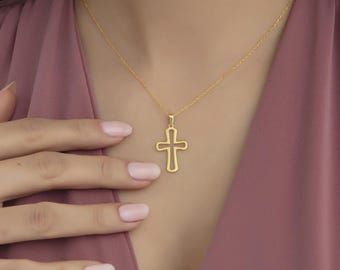 Cross Necklace For Women, Minimal Cross Pendant, Gold Silver Christian Jewelry