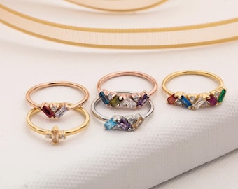 Custom Birthstone Ring, Family Ring For Mothers, Personalized Jewelry, Grandmas Gift, Baguette Ring