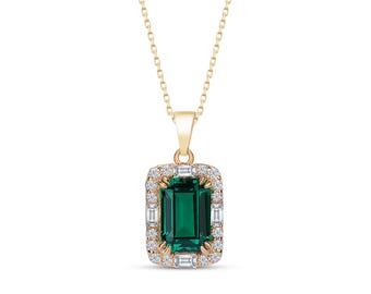Dainty Emerald Necklace, May Birthstone Pendant, Zircon Halo Necklace, Birthday Gift For Her