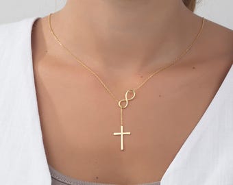 Infinity Cross Necklace, Dainty Faith Jewelry, Sterling Silver or Gold Plated, Gift for Her