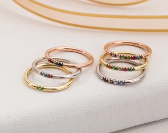 Dainty Birthstone Ring, Personalized Stacking Ring, Custom Family jewelry, Gift For Mom
